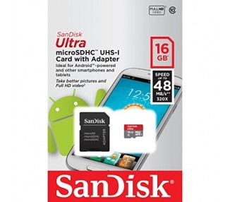 SanDisk Ultra 16 GB MicroSDHC UHS-I Memory Card with SD Adapter