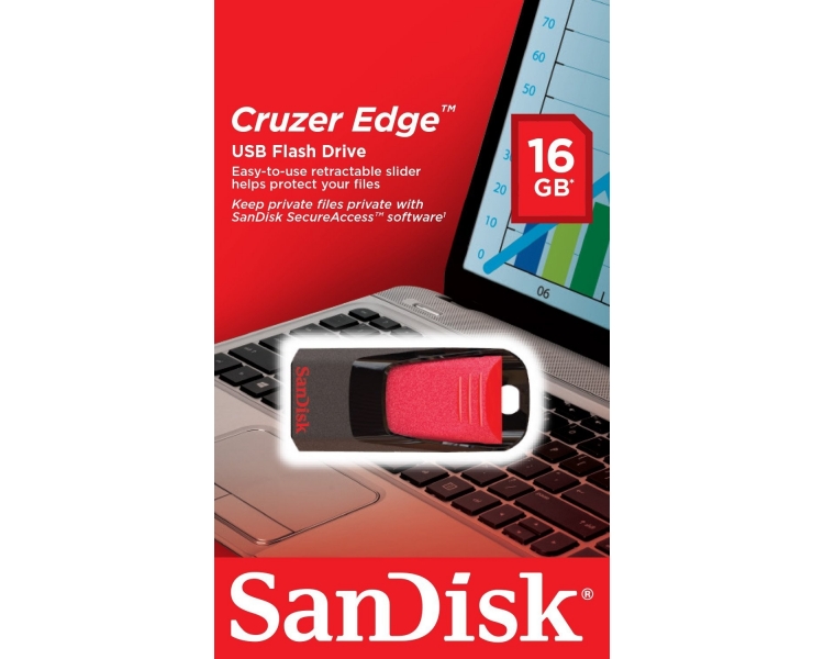SanDisk SDCZ51-016G-B35 16 GB Cruzer Edge USB 2.0 Flash Drive - Red/Black