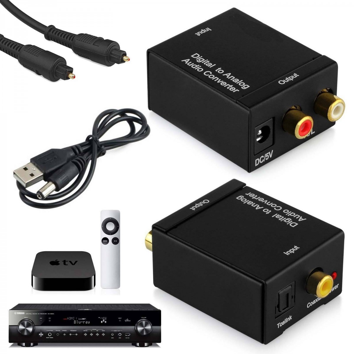 ✓ Conversor Audio Digital Negro + Cable + Cable Optico