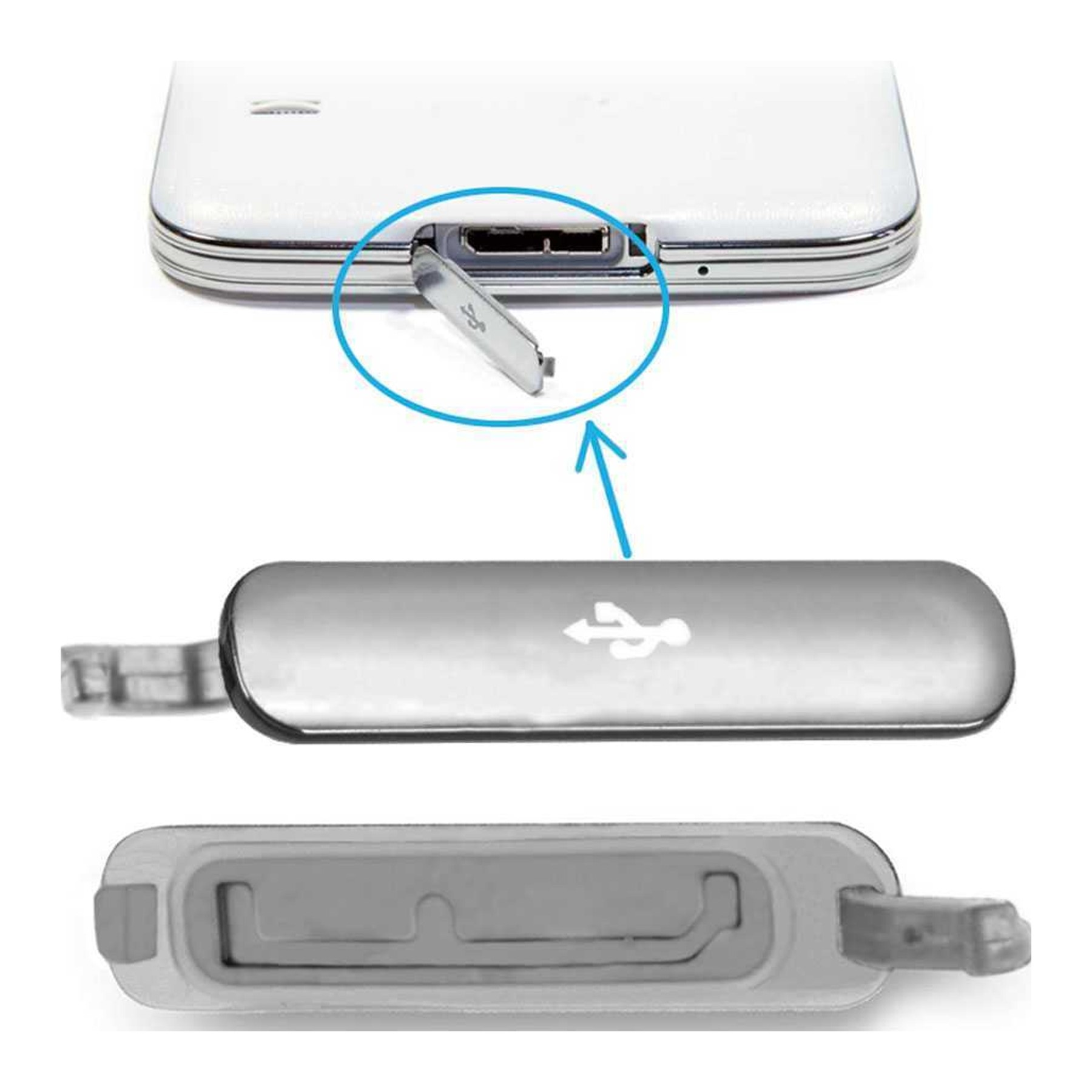 Tapa Conector Carga Micro Usb Para Samsung Galaxy S5 Plata