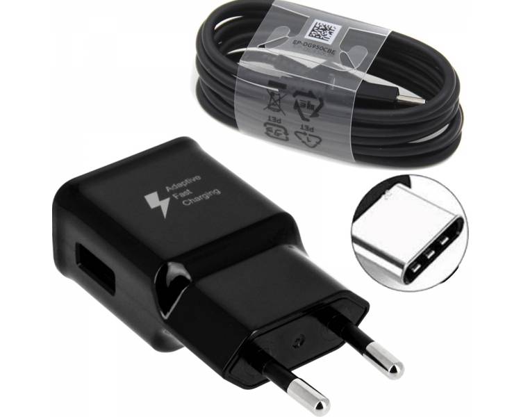 Samsung EP-TA20EBE Fast Charger + USB Type C Cable - Color Black