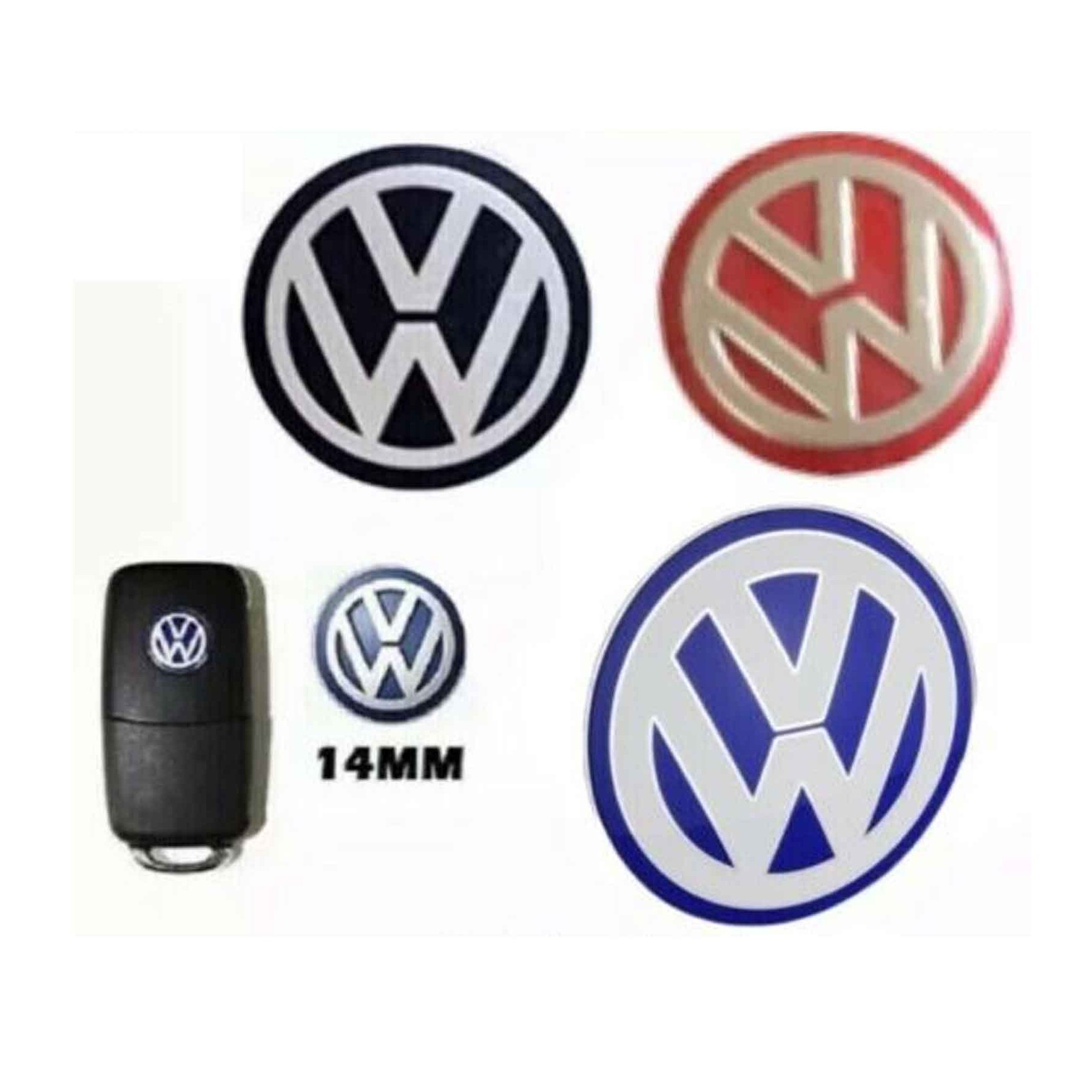 LOGO EMBLEMA PEGATINA PARA LLAVE MANDO VW 14 mm 14mm en ALUMINIO