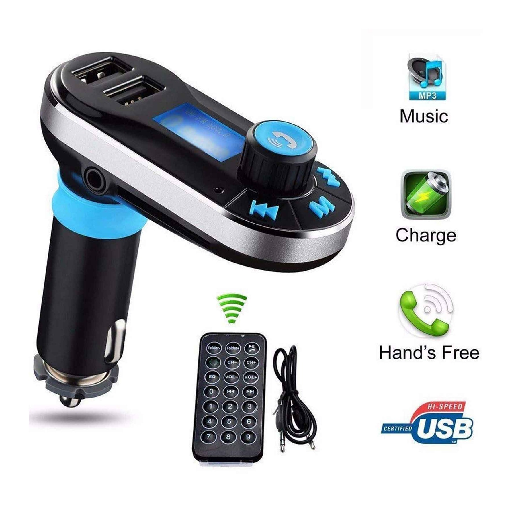 Transmisor Fm Cargador Usb Reproductor Mp3 Manos Libres Bluetooth Para Coche
