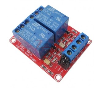 MODULO RELE 12V 10A DE 2 CANALES DISPARO BAJO/ALTO PARA ARDUINO