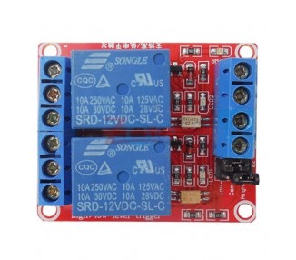 MODULO RELE 12V 10A DE 2 CANALES DISPARO BAJO/ALTO PARA ARDUINO