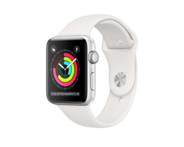 Apple Watch (Series 3) 38 - Edelstahl Silber - Armband Sportarmband Weiß