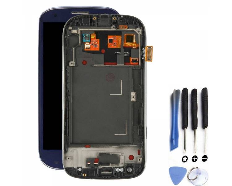 Kit Reparación Pantalla Para Samsung Galaxy S3 Neo I9301 I9308 Con Marco Azul