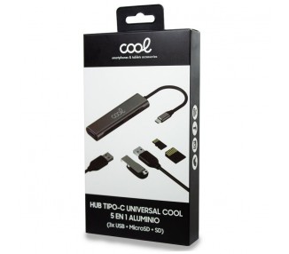 Hub Tipo-C Universal COOL 5 en 1 Aluminio (3 x USB 3.0 + SD + Micro SD)