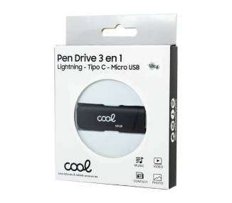 Pen Drive x USB 128 GB COOL (3 en 1) Lightning / Tipo-C / Micro-USB Negro