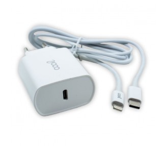 Cargador Red para iPhone COOL Entrada TIPO-C PD + Cable Tipo C - Lightning 1,2 metros (20W)