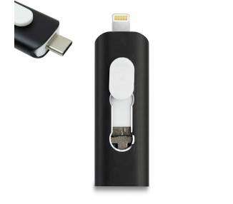 Memoria USB Pen Drive USB x64 GB COOL (3 En 1) Lightning / Tipo-C / Micro-USB Negro