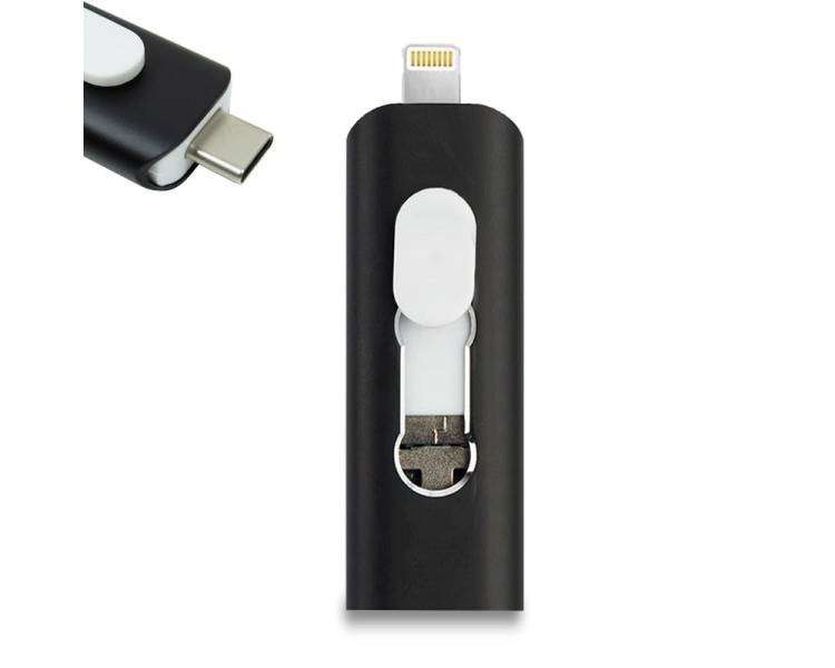 Memoria USB Pen Drive USB x64 GB COOL (3 En 1) Lightning / Tipo-C / Micro-USB Negro