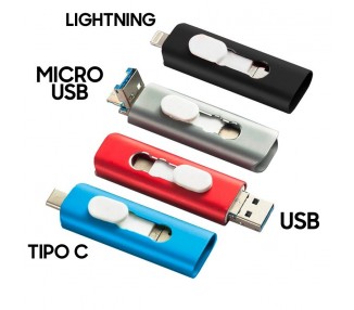 Memoria USB Pen Drive USB x32 GB COOL (3 en 1) Lightning / Tipo-C / Micro-USB Negro