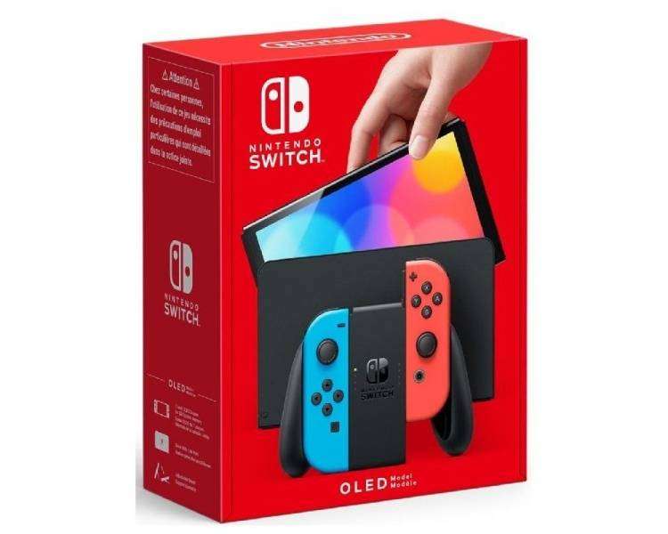 Nintendo switch versión oled azul neón/rojo neón/ incluye base/ 2 mandos joy-con