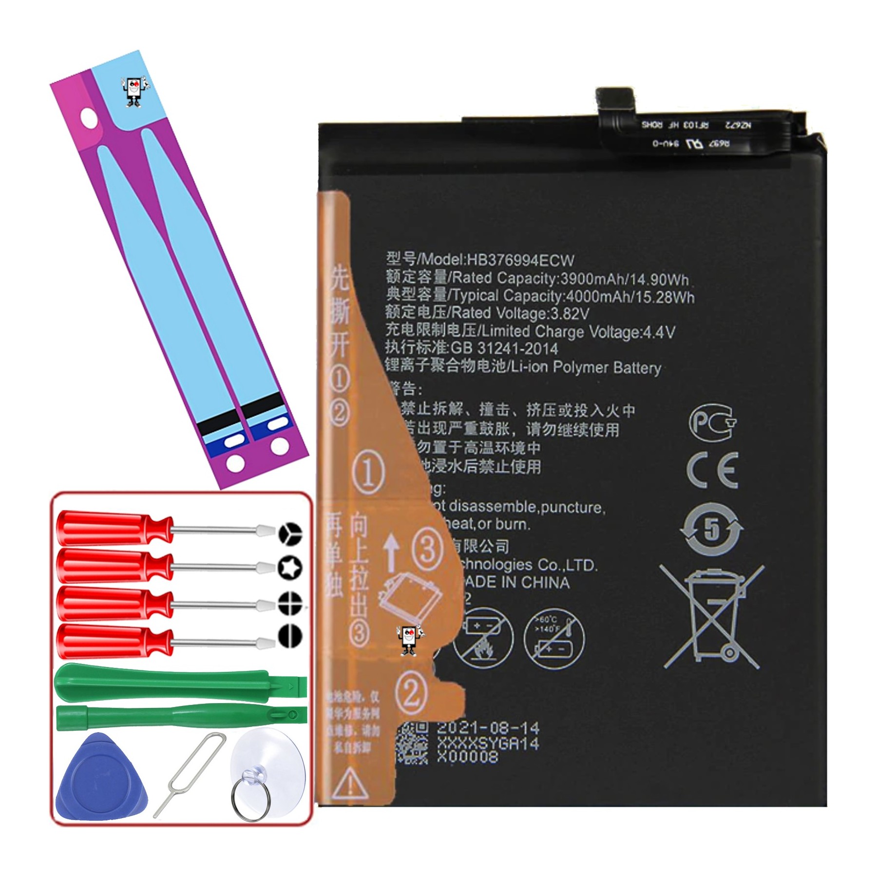 Bateria Para Huawei Honor 8 Pro & V9 Duk-Al20 Duk-Tl30, Mpn Original Hb376994Ecw