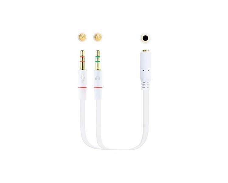 Cable Audio 1X Jack 3.5 a 2X Jack 3.5 Nanocable 20CM Blanco