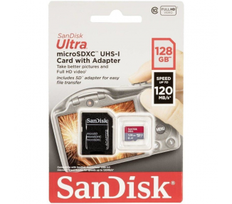 Tarjeta de memoria sandisk ultra 128gb microsdxc uhs-i con adaptador/ clase 10/ 120mbs