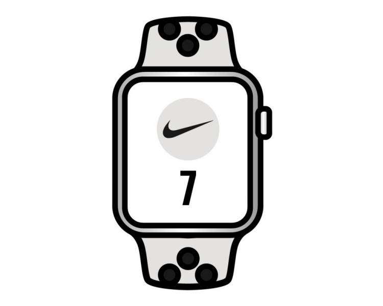 Apple watch series 7/ nike/ gps/ 45 mm/ caja de aluminio en blanco estrella/ correa deportiva nike platino negro