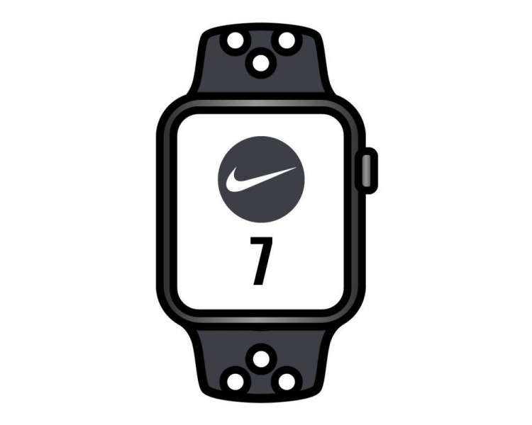 Apple watch series 7/ nike/ gps/ 45 mm/ caja de aluminio en negro medianoche/ correa deportiva nike antracita negro