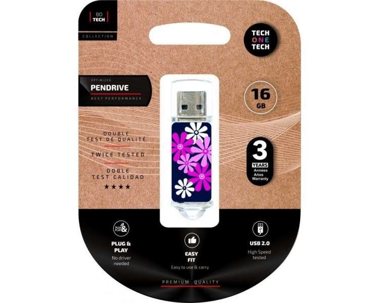 Memoria USB Pen Drive 16gb tech one tech flower power usb 2.0