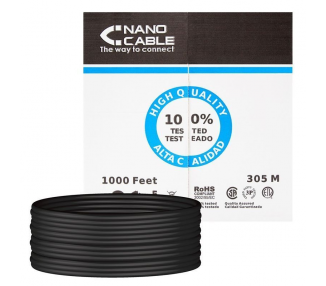 Bobina de cable rj45 utp nanocable 10.20.0304-ext-bk cat.5e/ 305m/ negro