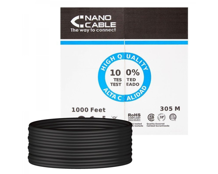 Bobina de cable rj45 utp nanocable 10.20.0304-ext-bk cat.5e/ 305m/ negro