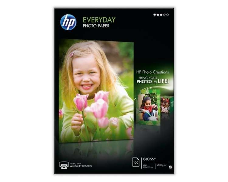 Papel fotográfico hp everyday q2510a/ din a4/ 200g/ 100 hojas