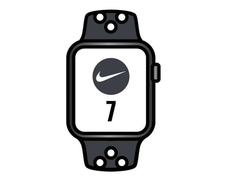 Apple watch series 7/ nike/ gps/ cellular/ 45 mm/ caja de aluminio en negro medianoche/ correa deportiva nike antracita negro