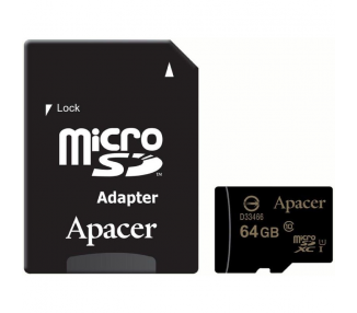 Tarjeta de memoria apacer 64gb microsd xc uhs 1 con adaptador/ clase 10/ 80mbs