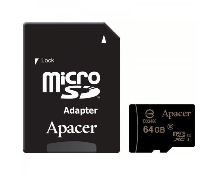 Tarjeta de memoria apacer 64gb microsd xc uhs 1 con adaptador/ clase 10/ 80mbs