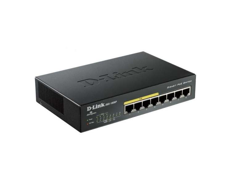 Switch d-link dgs-1008p 8 puertos/ rj-45 gigabit 10/100/1000/ poe