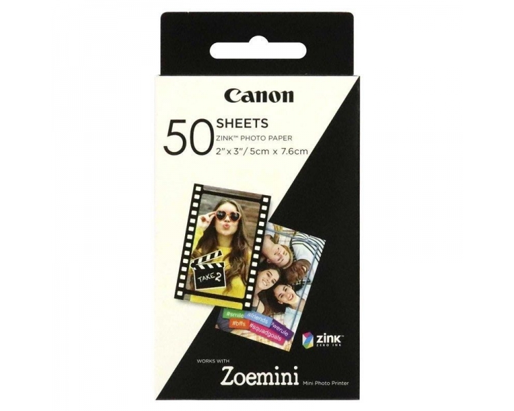 Papel fotográfico adhesivo canon 3215c002/ 5 x 7.6cm/ 50 hojas/ compatible con zoe mini