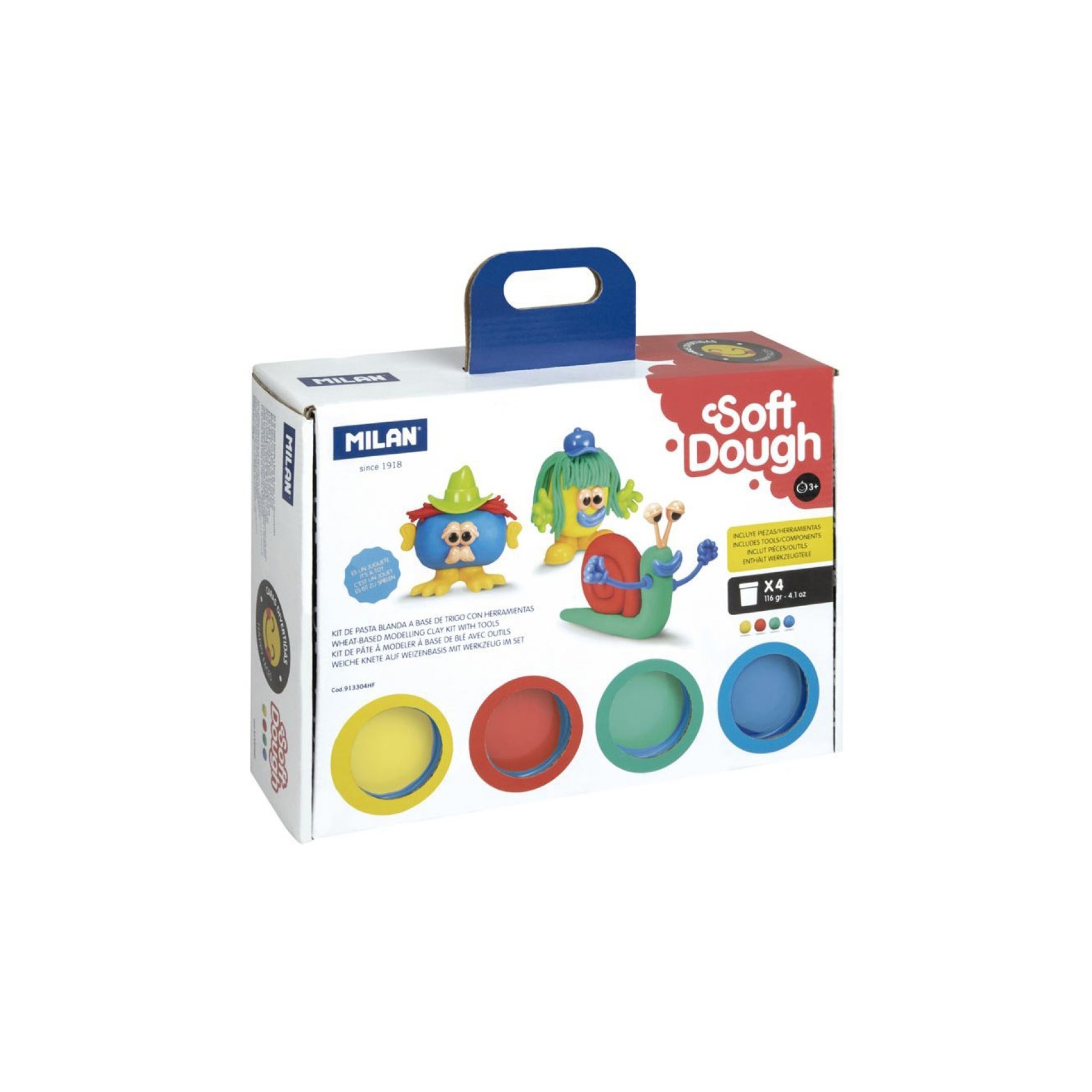 Maletín 4 Botes Pasta Blanda Milán Caras Divertido