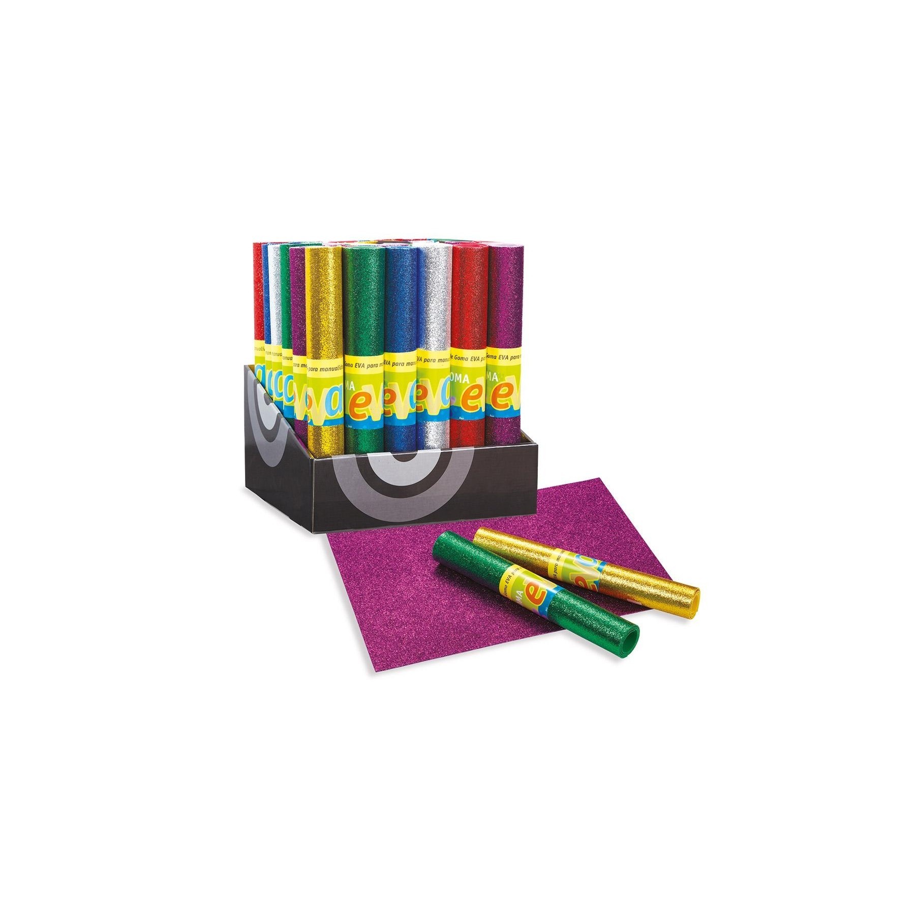 Expositor 36 Rollos 40X30 Goma Eva Purpurina