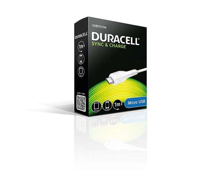 Cable usb 2.0 duracell usb5013w/ usb macho - microusb macho/ 1m/ blanco