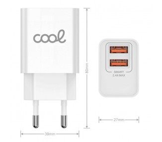 Cargador Red para iPhone COOL 2 x USB + Cable Lightning 1,2m (2.4 Amp)