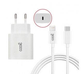Cargador Red para iPhone COOL Entrada TIPO-C PD + Cable Tipo C - Lightning 1,2 metros (20W)