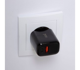 Cargador Red Universal Fast Charger (PD) Dual Tipo-C / USB COOL (20W) Negro