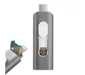Memoria USB Pen Drive USB x32 GB COOL (3 En 1) Lightning / Tipo-C / Micro-USB Gris