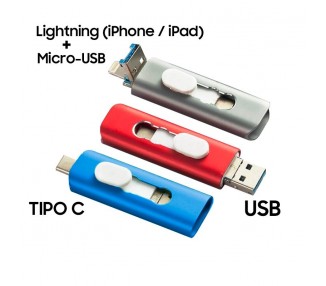Memoria USB Pen Drive USB x32 GB COOL (3 En 1) Lightning / Tipo-C / Micro-USB Gris