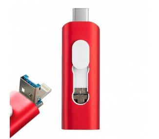 Memoria USB Pen Drive USB x32 GB COOL (3 en 1) Lightning / Tipo-C / Micro-USB Rojo