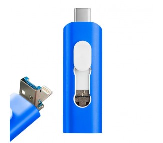 Memoria USB Pen Drive USB x64 GB COOL (3 en 1) Lightning / Tipo-C / Micro-USB Azul