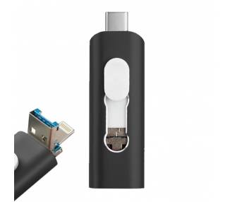 Memoria USB Pen Drive x USB 128 GB COOL (3 en 1) Lightning / Tipo-C / Micro-USB Negro