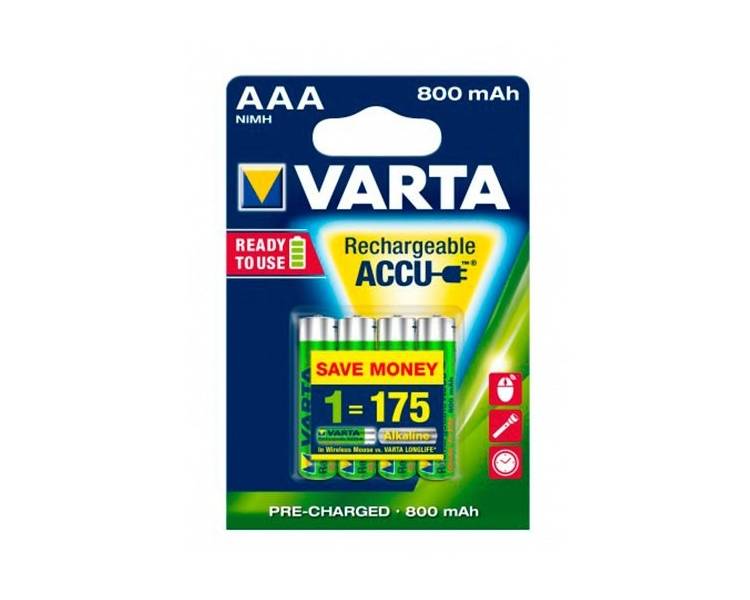 Pila Recargables Varta AAA 800Mah Pack 4