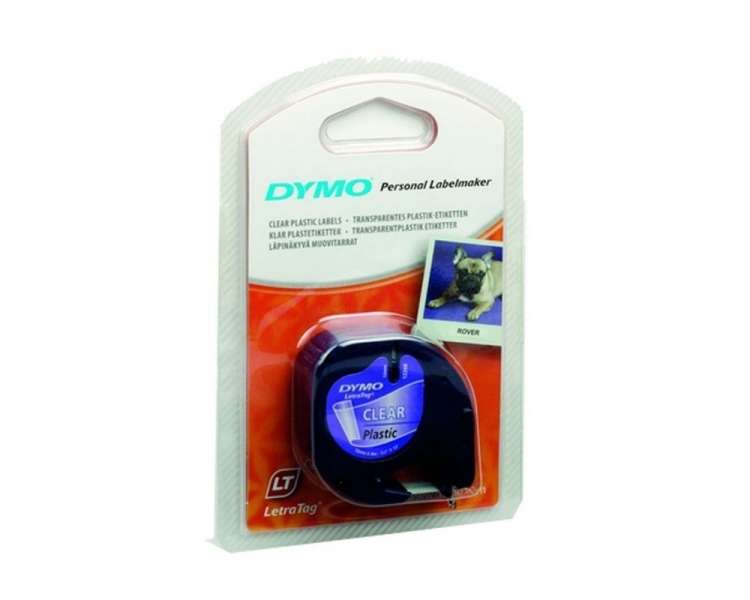 Cinta rotuladora adhesiva de plástico dymo 12267/ para letratag/ 12mm x 4m/ negra-transparente