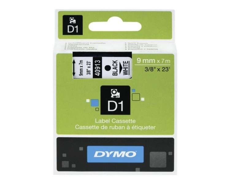 Cinta rotuladora adhesiva de plástico dymo d1 40913/ para label manager/ 9mm x 7m/ negra-blanca