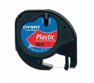 Cinta rotuladora adhesiva de plástico dymo 91203/ para letratag/ 12mm x 4m/ negra-roja
