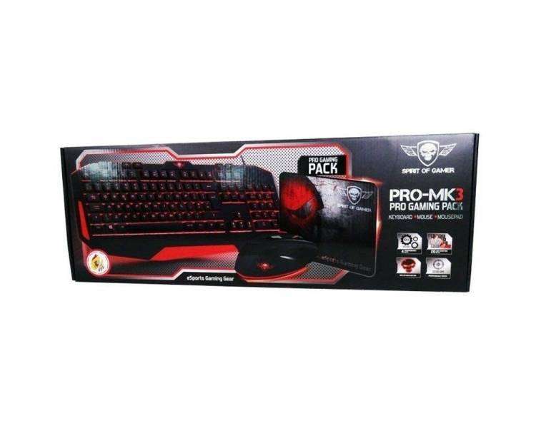 Pack gaming spirit of gamer pro-mk3/ teclado pro-k3 + ratón pro-m3 + alfombrilla