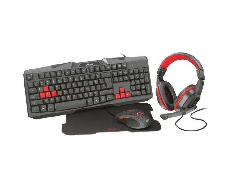 Pack gaming trust gaming ziva/ teclado + auriculares + ratón óptico + alfombrilla
