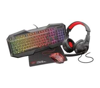 Pack gaming trust gaming gxt 1180rw/ teclado gxt 830-rw + ratón gxt 105 + auriculares + alfombrilla